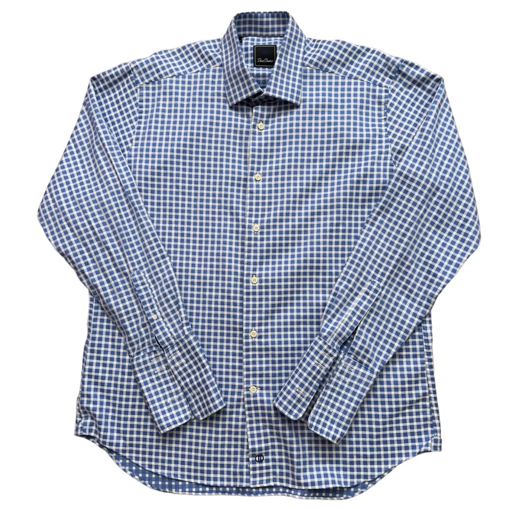 David Donahue Shirt Mens 16.5-34/35 Long Sleeve Dress French Cuff Check Blue